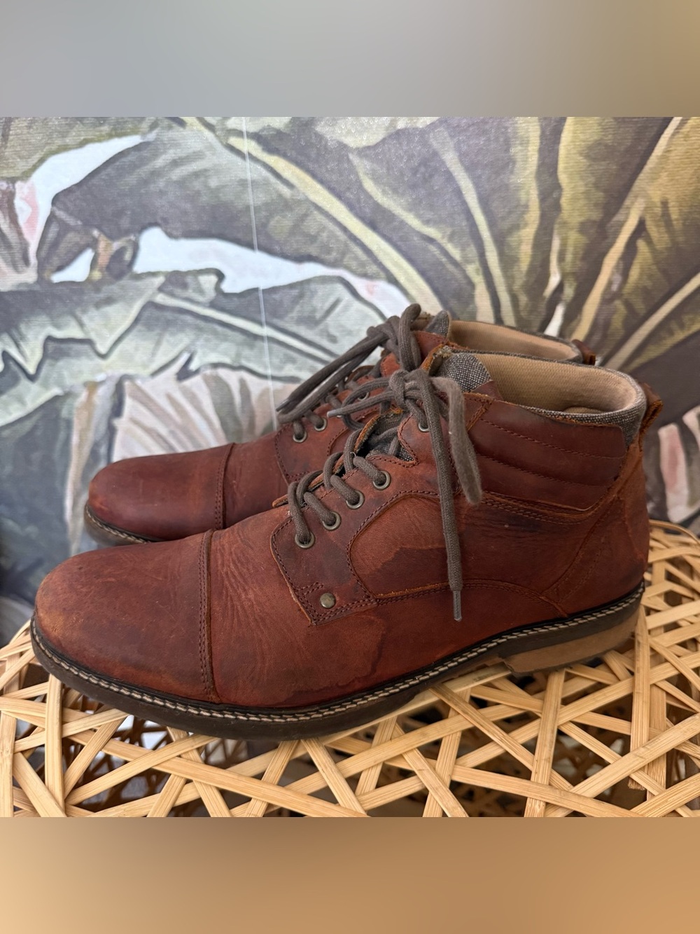 ALDO Brown leather lace up cap toe boots red brown Size US 12 outdoor